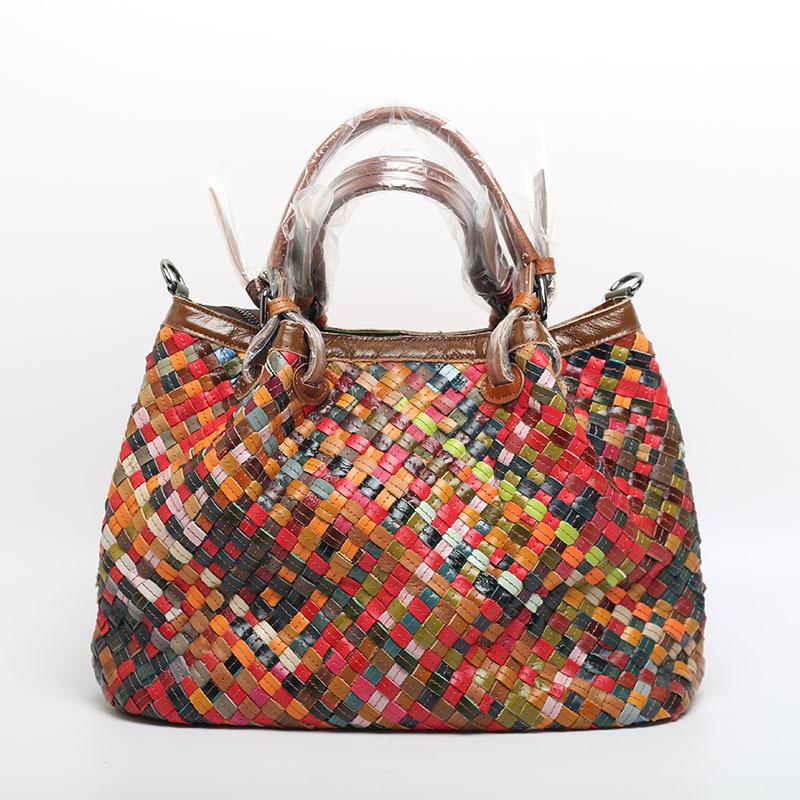 Ethnic Style Handmade Bag Woven Leather Commuter Large Bag Cowhide Tote Bag Portable Shoulder Bag Genuine Leather Women'S Bag