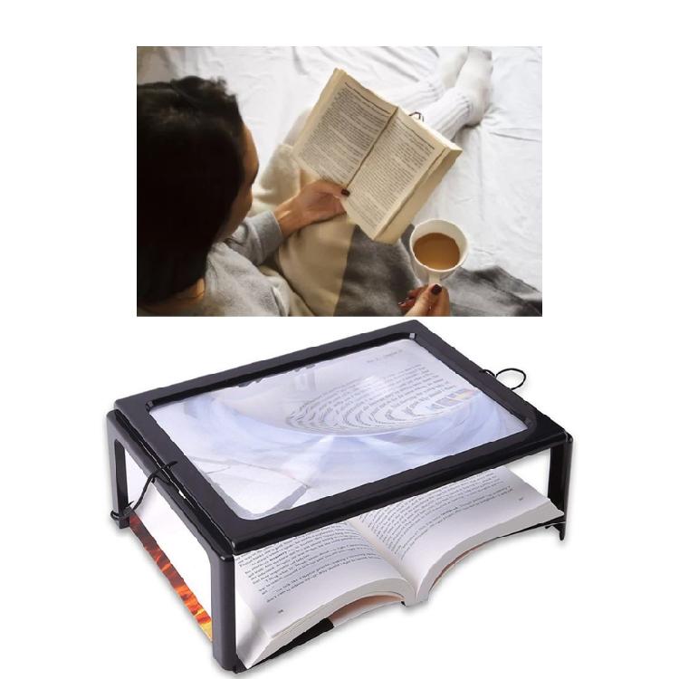 Glass Hands-Free Large Rectangular Desktop Reading Magnifying Glass with 4 LED