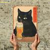 Black Cat Drinking Beer Japanese Art Metal Tin Sign Bar Garage Wall Decor