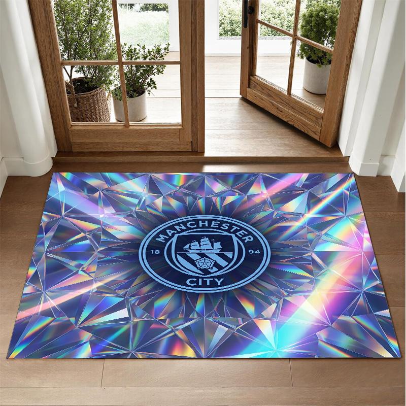 Manchester City Design Crystal Velvet Rug Soft Decorative Mat for Bedroom Entrance