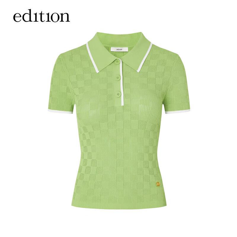 Edition Women's Sporty Plaid Polo Knit Short Sleeve Top