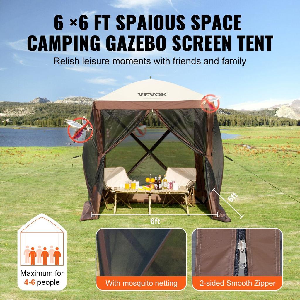 Pop Up Gazebo Tent Pop-Up Screen Tent 4 Sided Canopy Sun Shelter Brown