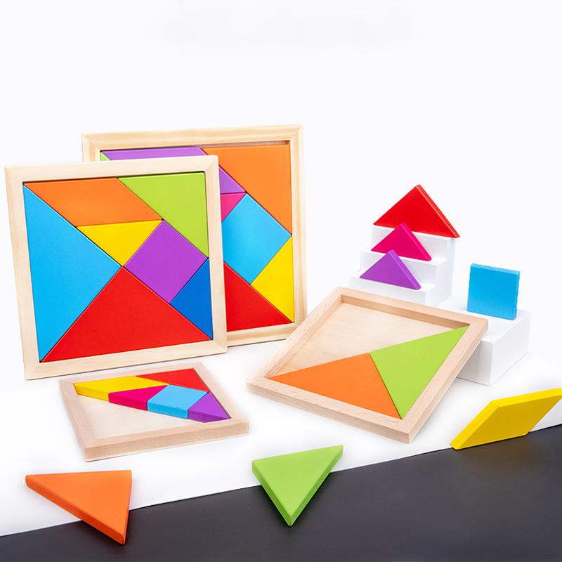 Drewniane puzzle Tangram dla dzieci z 7 kolorowymi elementami, edukacyjna łamigłówka, zabawka edukacyjna dla chłopców i dziewczynek, zabawny upominek na przyjęcie