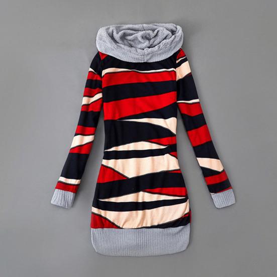 Stribet Print Langærmet Sweaterfrakke Efterår Vinter Knaplukning Hætte Plysforing Sweater Cardigan Ydertøj