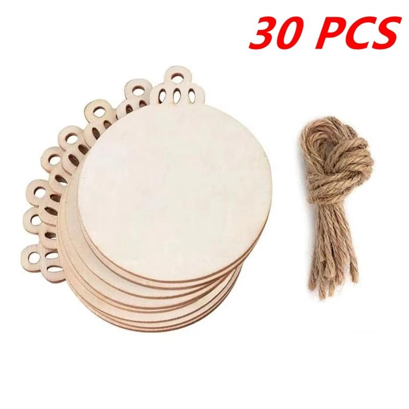 

30PCS DIY Wooden Christmas Tree Hanging Ornaments Unfinished Round Wood Slices for Hand Painted Crafts Gift Tags Home Decor