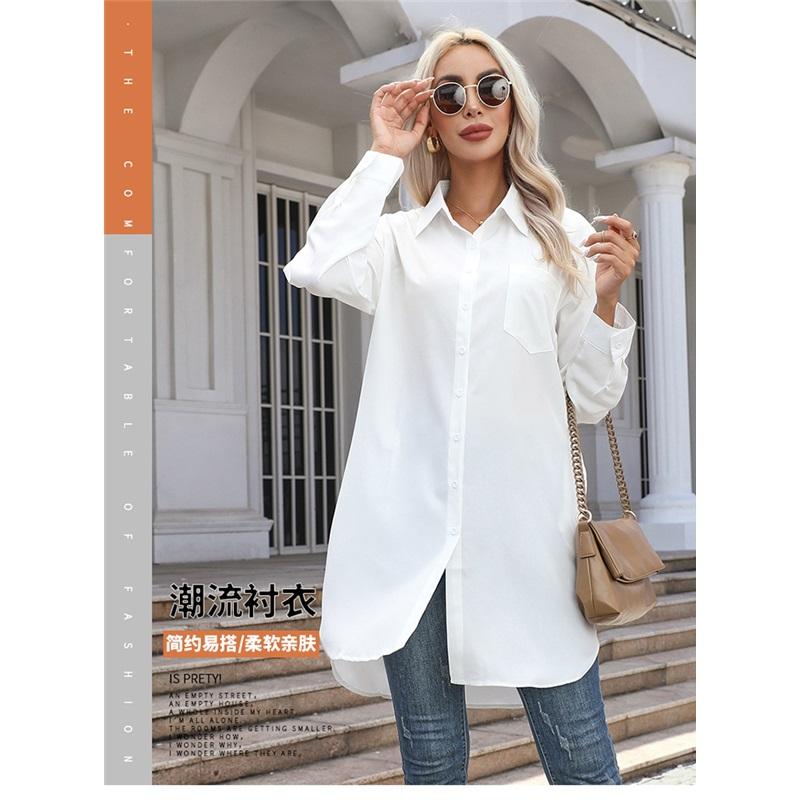 Women's Autumn Long Solid Colour Casual Temperament Long Sleeve Shirt Women