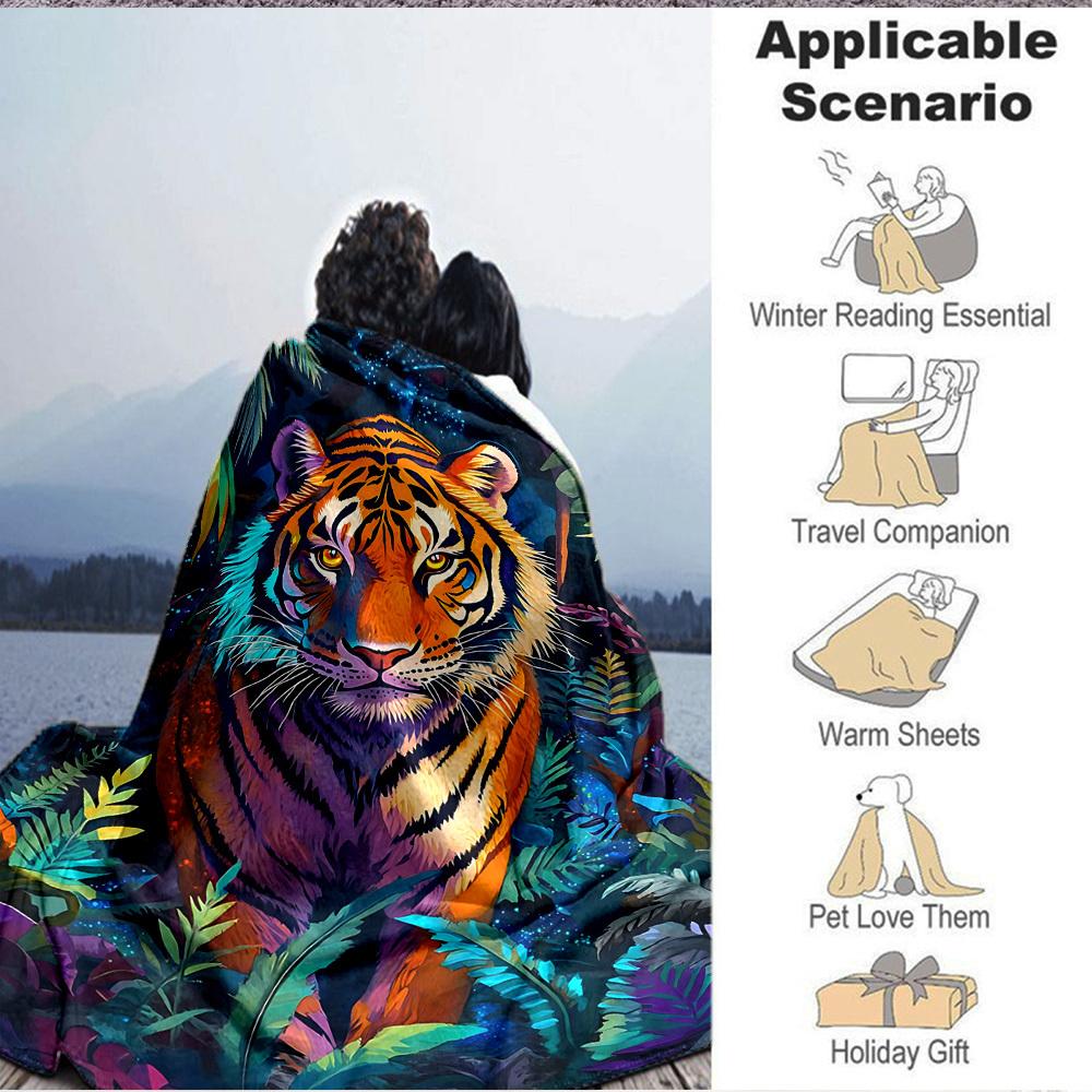 1pc Tiger Jungle Lightweight Flannel Blanket, Comfortable and Warm Blanket, for Office and Camping Sofa Bed, Livingroom178