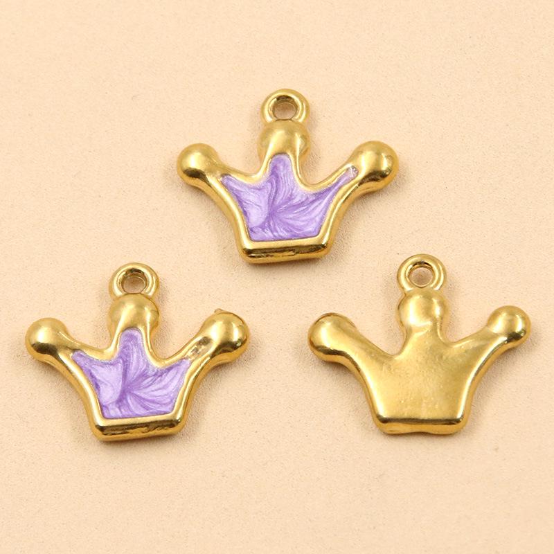 3 Styles DIY Heart Crown Enamel Charms: Stainless Steel Drip Oil Gold Pendants