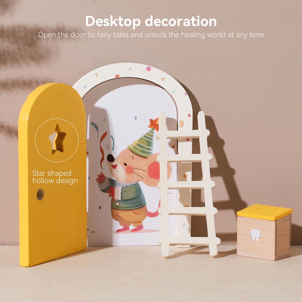 Mini Dollhouse Room Cartoon Elf Door Decoration,Miniature Home Wooden Arch Openable Door Decorations,Baby Fairy-tale-styl Gifts
