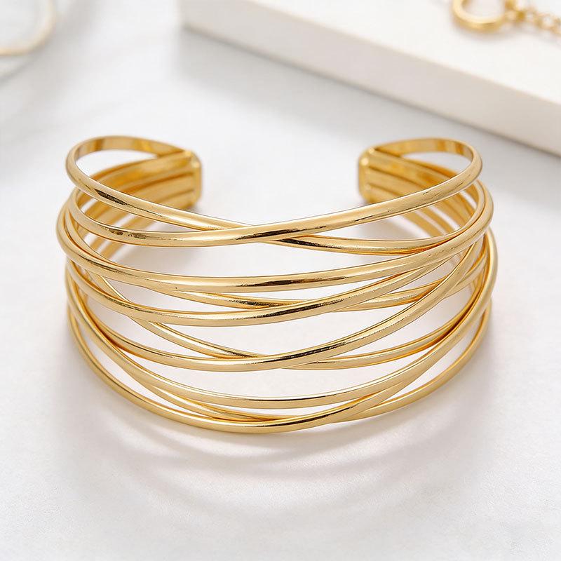 Trendy Geometric Half-Circle Open Bracelet - Versatile Stackable European Fashion Jewelry