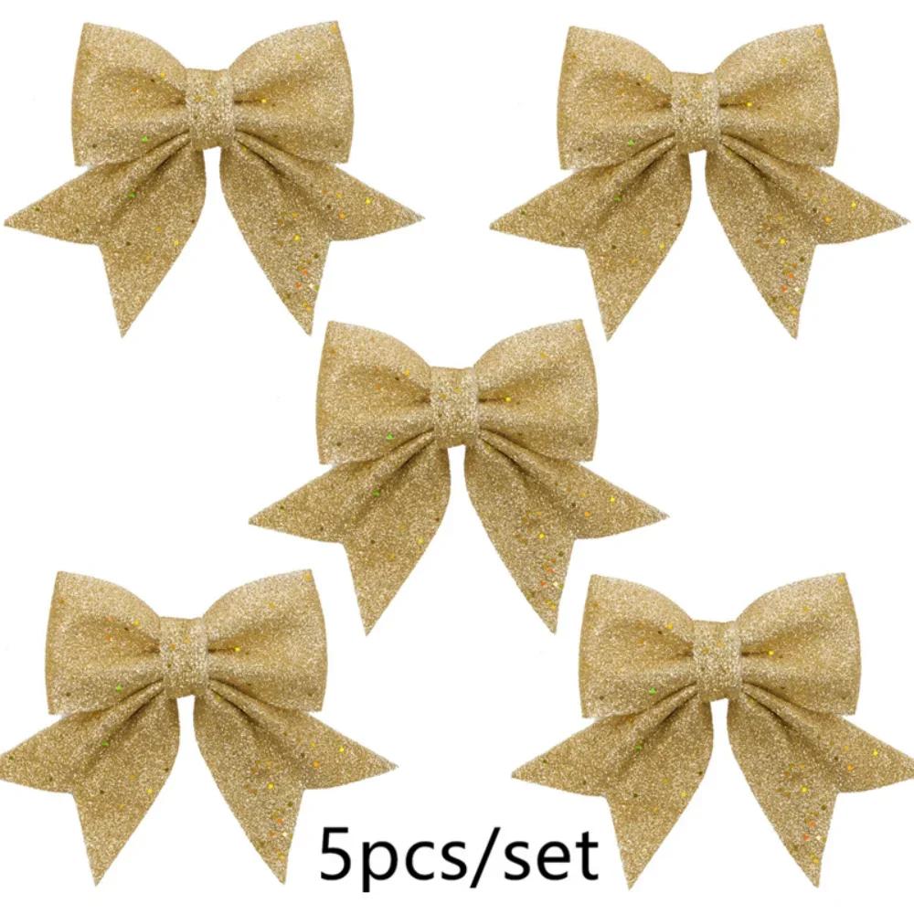 10pcs 14cm Christmas Sparkling Bows Decoration Xmas Tree Pendant Ornaments for Home Christmas New Year Party DIY Bow Decorations