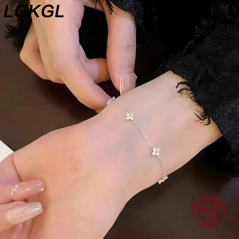 LGKGL S925 silver plated 18-karat gold four-leaf clover Full Star bracelet Simple zircon silver women's commute