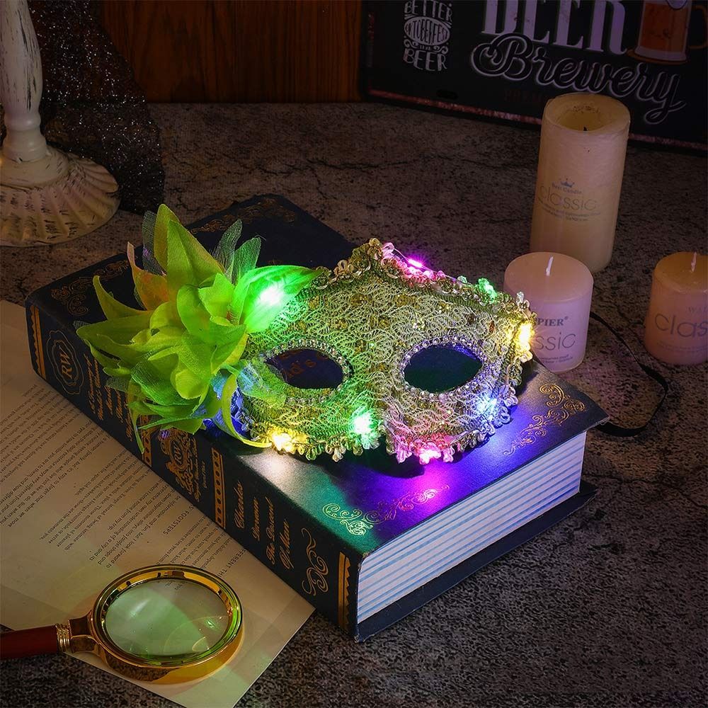 Mode Karneval Party Maskerade Maske Seitenblume Spitze Mardi Gras Maske Elektronisch Elegant LED Halbgesichtsmaske für Damen