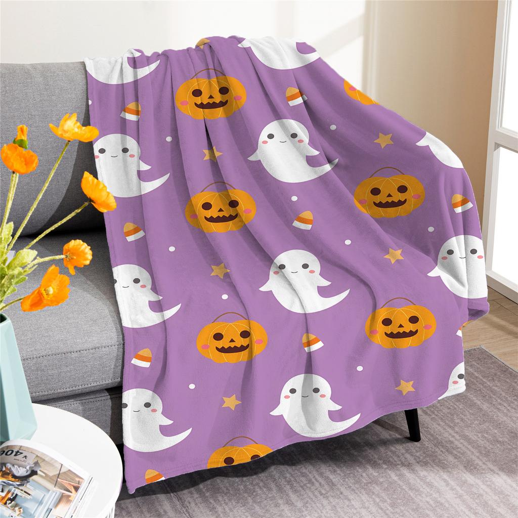 Halloween pumpkin digitalprinted polyester Bedroom velvet flannel soft sofa cover blanket Fleece soft sofa cover blankets