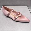 2025 spring new French flat bottom pointed head satin women's shoes gentle temperament bow buckle belt Mary Jane single shoes