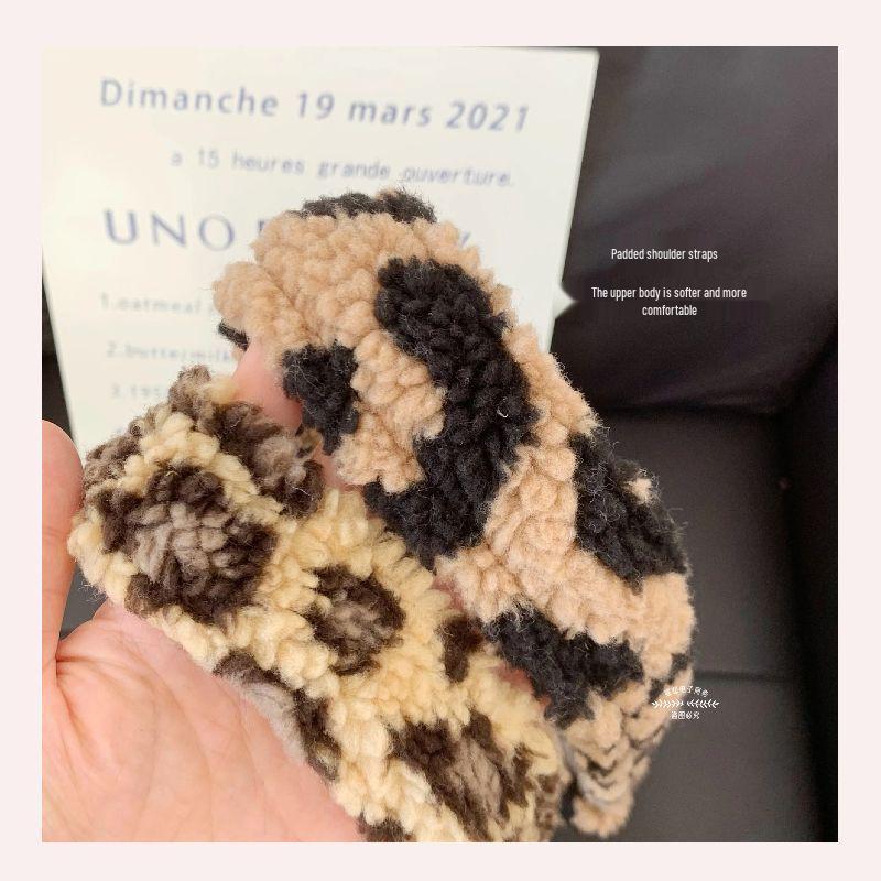 Leopard Print Korean-Style Lamb Wool Shoulder Bag: Large Capacity Autumn/Winter Crossbody for Women