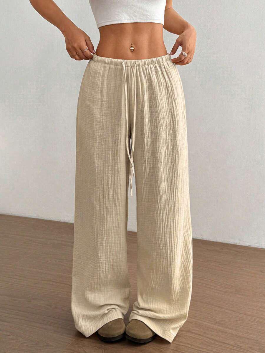 

2025 Women s Fashion: Elegant Versatile Stretchy Wide-Leg Pants M абрикосовий