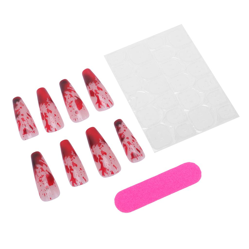24Pcs False Nails Red Black Smudging Reusable Artificial Nail Extension Tips for Holiday Dance Party    