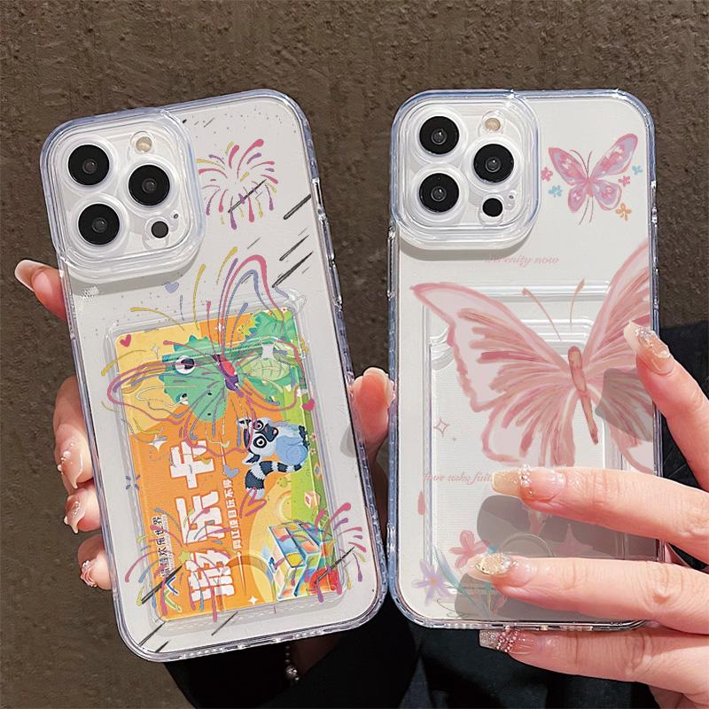 Card Slot Holder Silicone Wallet Pocket Case For Oppo Reno 10 12 13 14 Samsung A16 A26 A36 Xiaomi Redmi Note 12 13 11 10 14 Cover Clear Phone Bumper