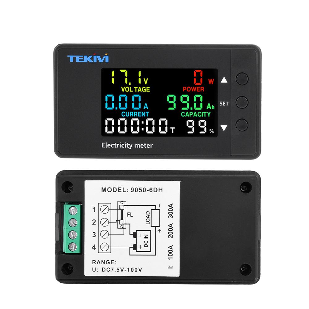 Multifunktions Digitaler DC Spannungs-Amperemeter Leistungsmesser DC 7.5-100V Zwei-Wege-Erkennung Leistungsanalysator 20A 100A 200A 300A