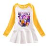 Vestido de Grupo de Chicas K-pop de Dibujos Animados: Falda Elegante de Princesa para Niñas, Manga Larga, Volante, Malla