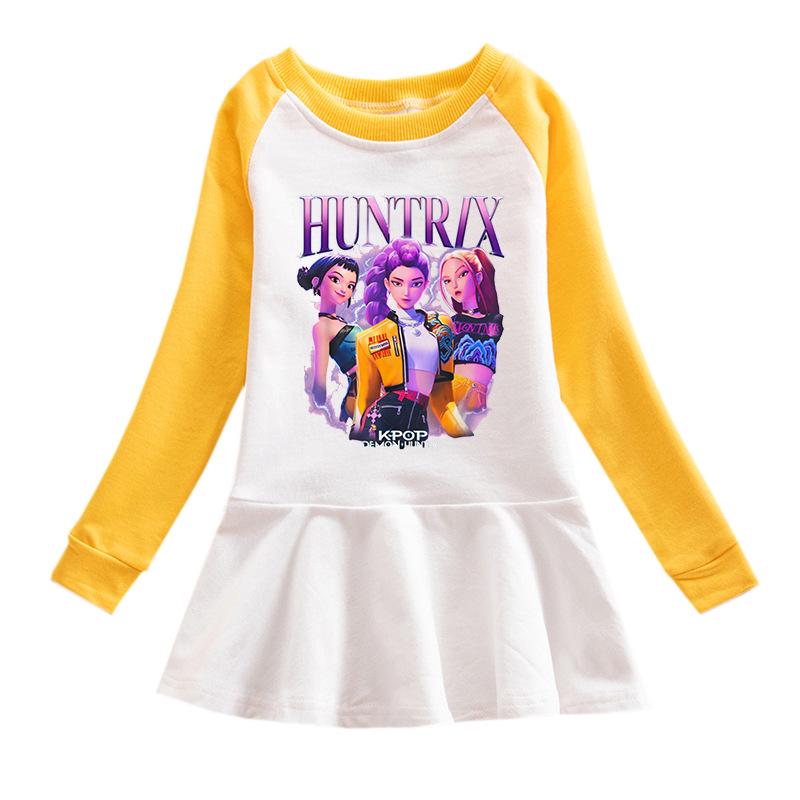 Vestido de Grupo de Chicas K-pop de Dibujos Animados: Falda Elegante de Princesa para Niñas, Manga Larga, Volante, Malla