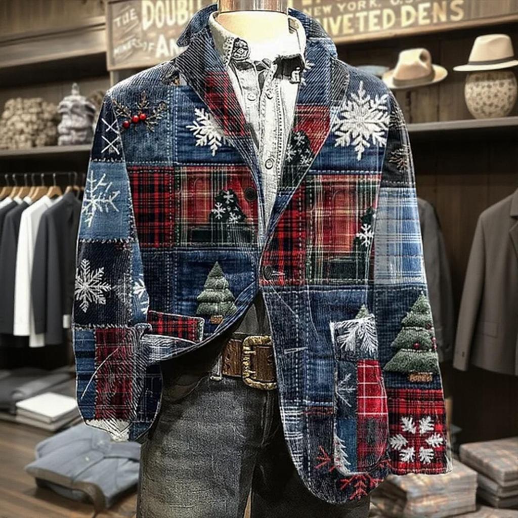 Men's Printed Corduroy Warm Pocket Suit Jacket Cardigan Men's Casual Suit