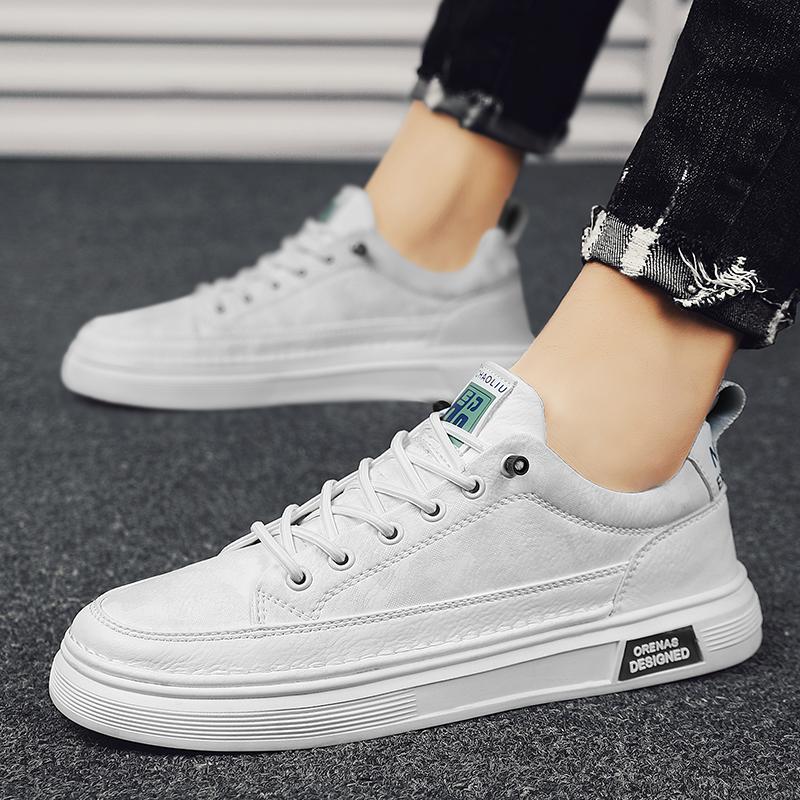 New Men's Genuine Leather Lace-Up Skate Sneakers Low-Cut Versatile Casual Sports Work Everyday Outdoor Comfortable Walking Shoes