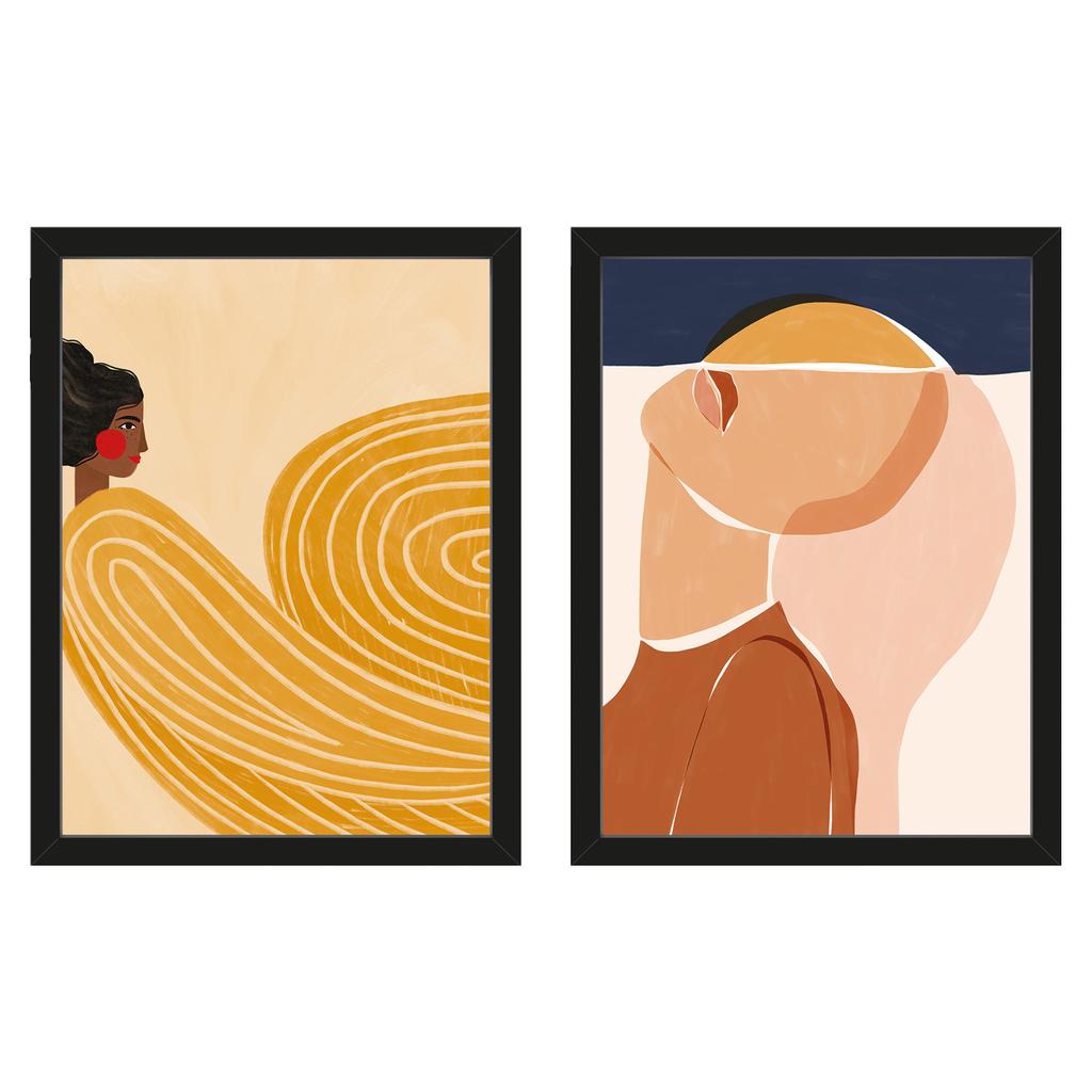 Bea Muller The Woman With The Yellow Stripes Half Sun & Half Face Framed Print Set  (Pack of 2)