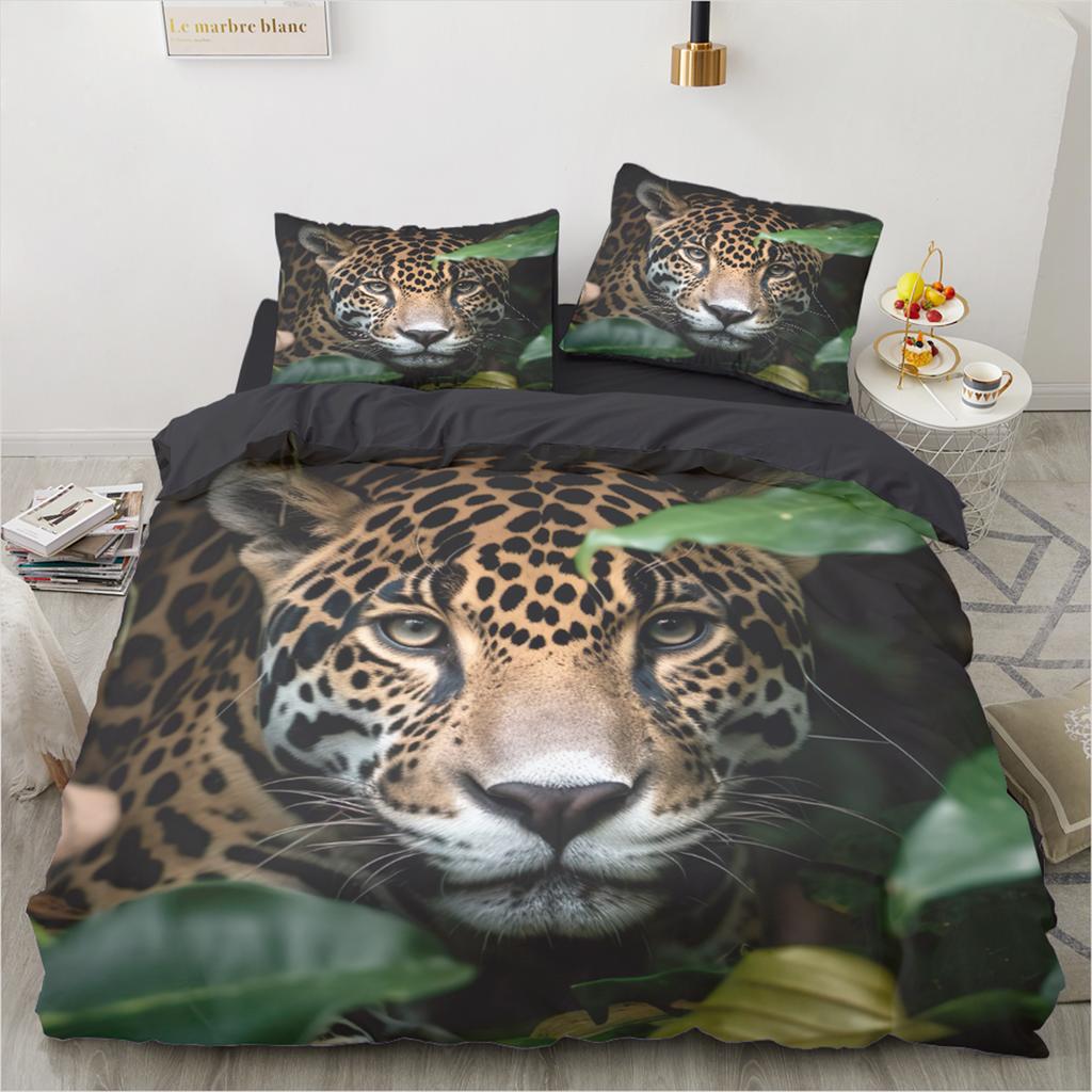 Animal Print Duvet Cover Set Leopard 3D Bed Linen Twin/Queen/140x200,Ultra-Soft Polyester Bedding, Machine Washable Home Decor