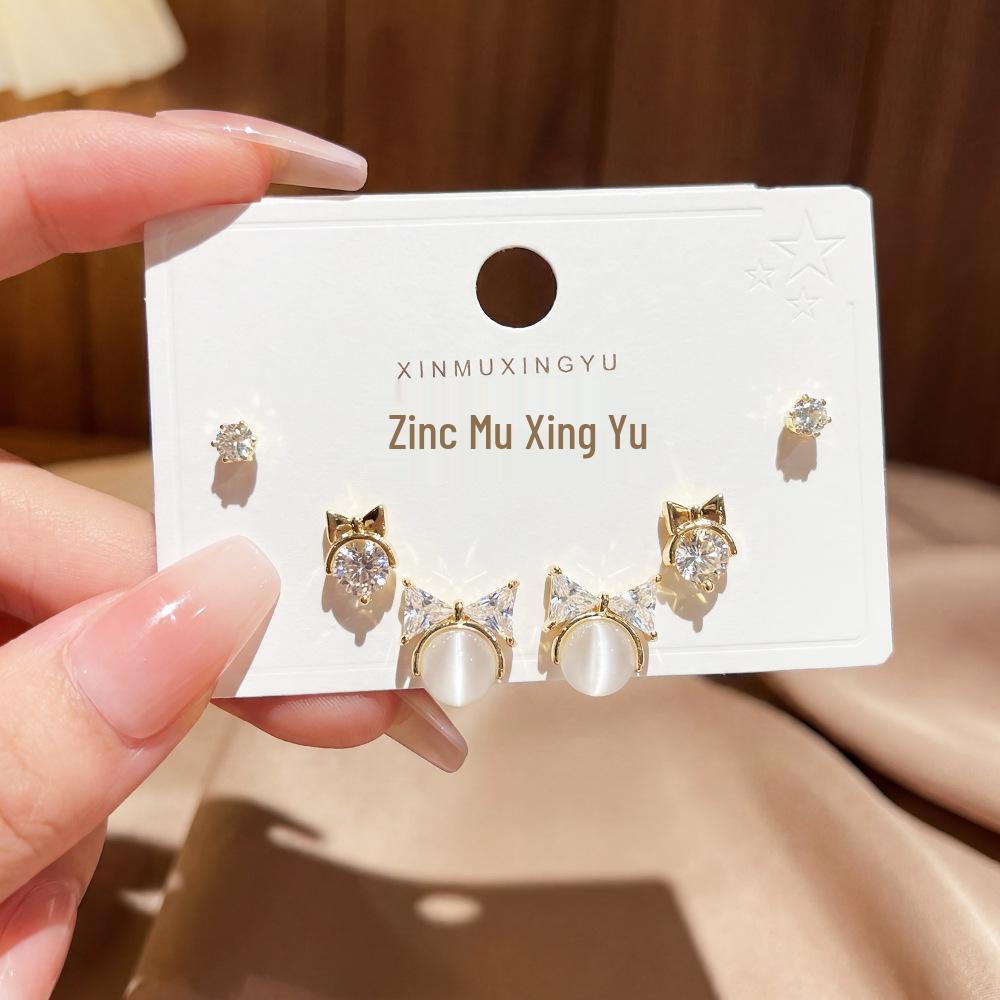Korean Style Fashion High-Quality Sterling Silver Stud Earrings Set - Light Luxury, High-End Feel, 6-Piece Ear Jewelry Collection