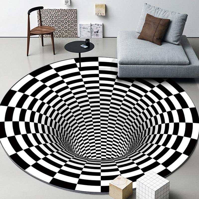 3D Vortex Optical Illusion Rugs Trap Area Carpet Anti-Slip Round Mats Large Carpets for Living Room Sofa Swirl Washable Carpet