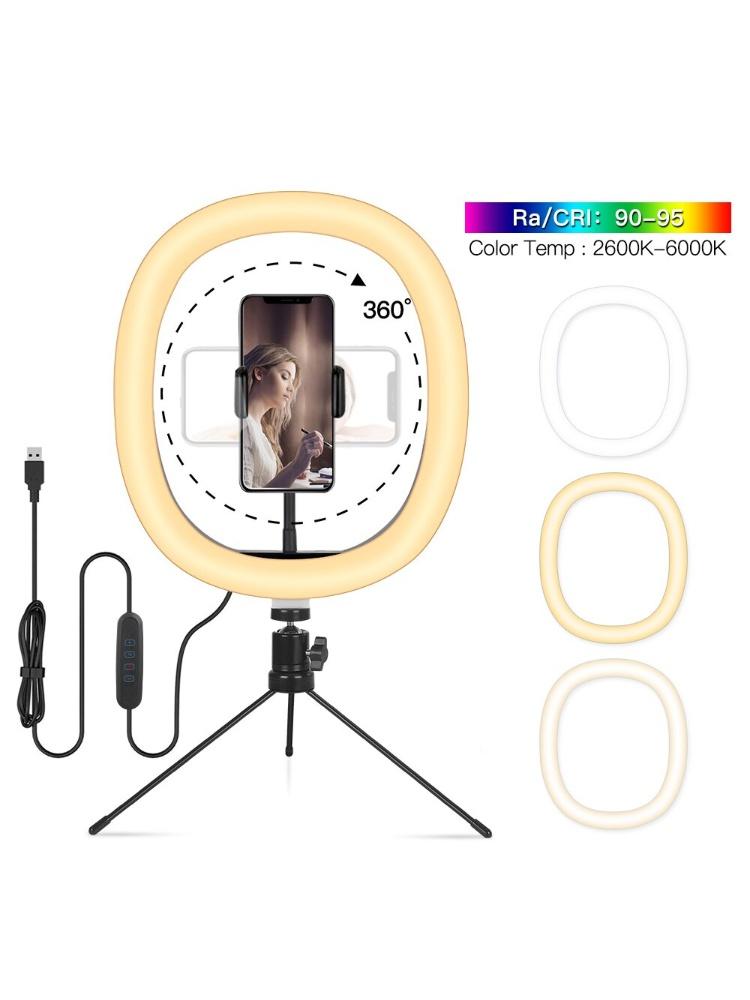 

10-дюймовый светодиодный кольцевой свет для селфи, овальный диммируемый свет для фотосъемки со настольным штативом для мобильного Tik Tok, прямой трансляции, кольцевой свет