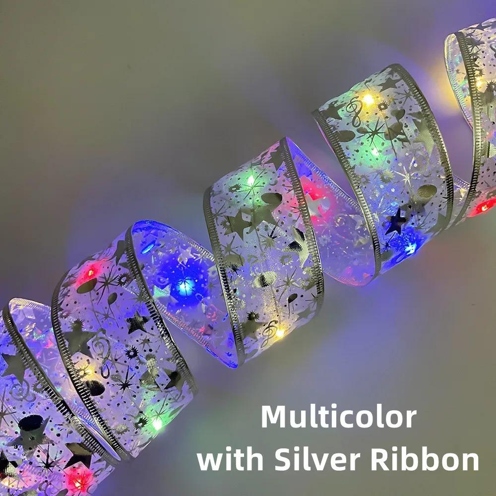Christmas Ribbon Fairy Light Christmas Decoration DIY Bows String Light Ornaments For Home Xmas tree Decor New Year
