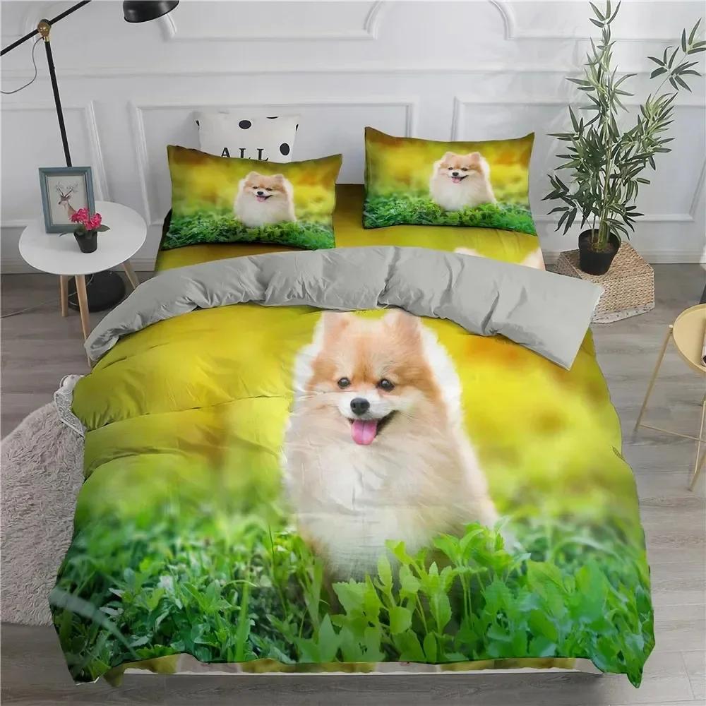 Topp Pomeranian Hund Kung Drottning Påslakan Valp Sängkläder Set för Tonåringar Vuxna Husdjur Djur Färgglad Himmel Polyester Täcke Överdrag storlek