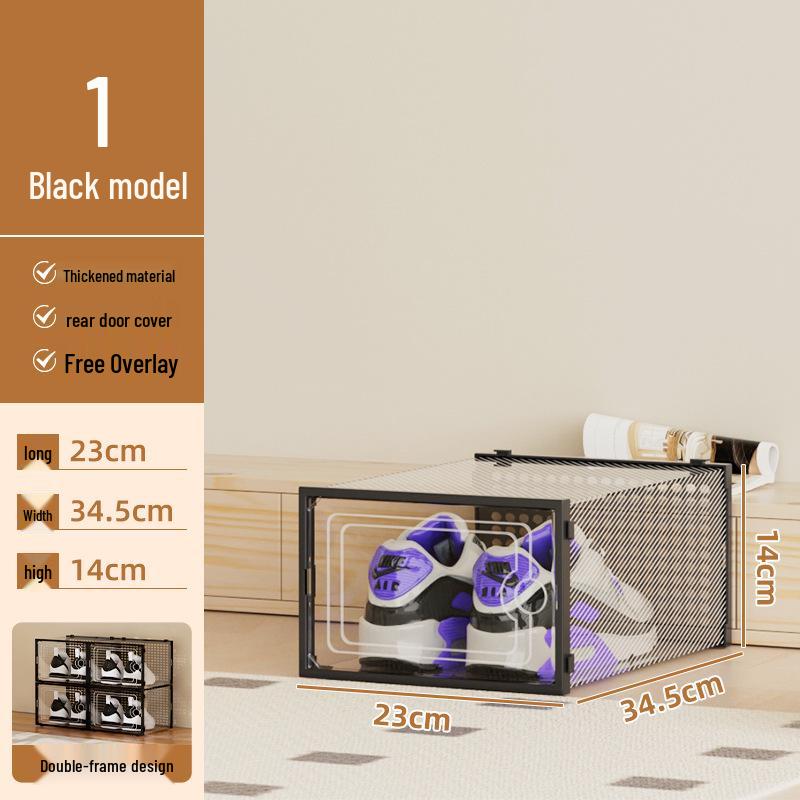 

Штабелируемый прозрачный ящик для хранения обуви - Пластиковый пыленепроницаемый шкаф для баскетбольных кроссовок 33x23x14 cm чёрный