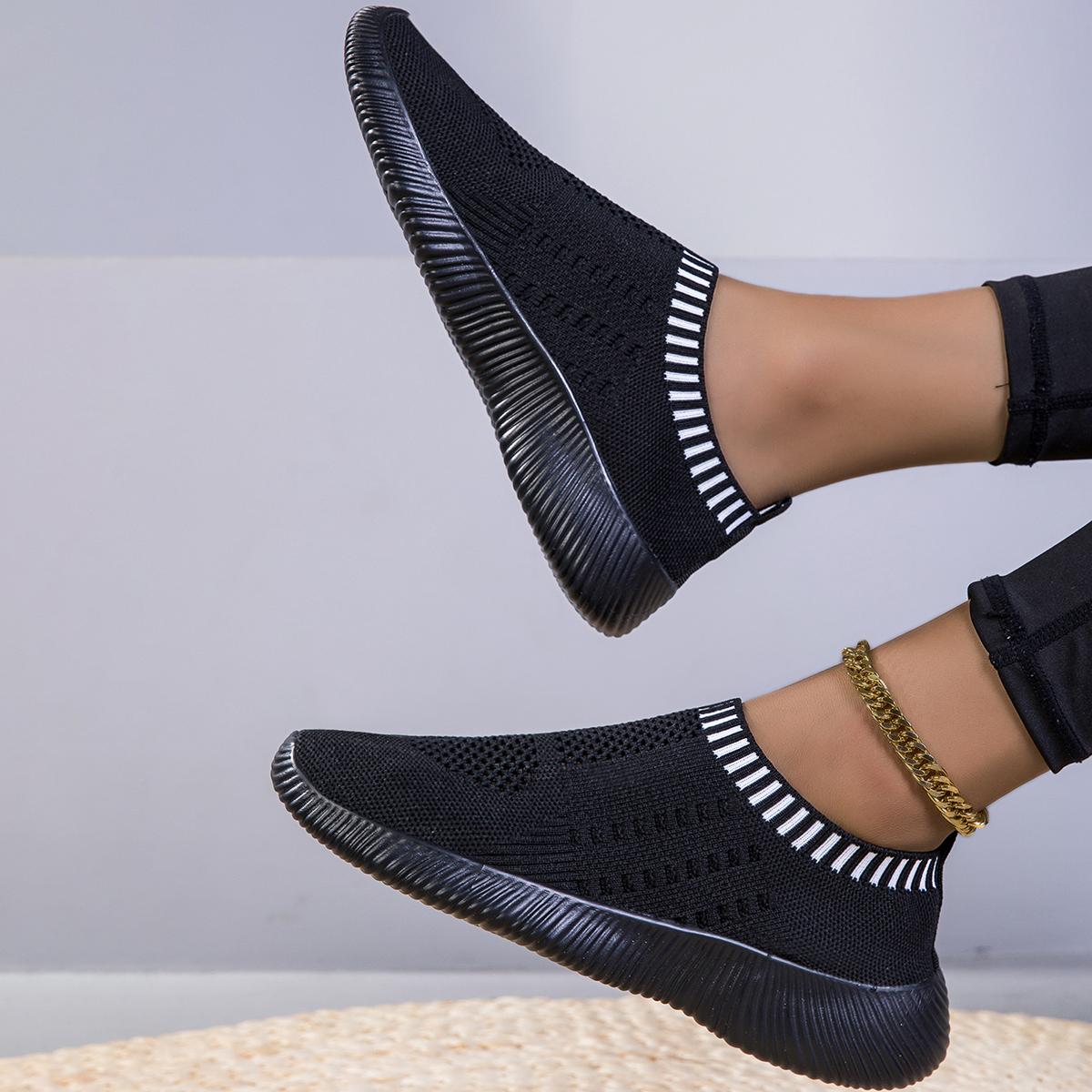 

Женская трикотажная вулканизированная обувь, высококачественные простые кроссовки, туфли-лоферы, большой размер 42, удобные мягкие туфли на плоской подошве для ходьбы 36 чёрный