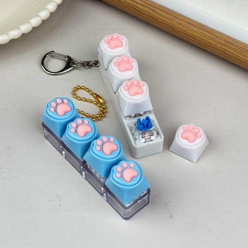 Adorable Silicone Cat Paw Keycap Fidget Keychain, No LED Light, Portable Stress Relief Toy for Adults & Children