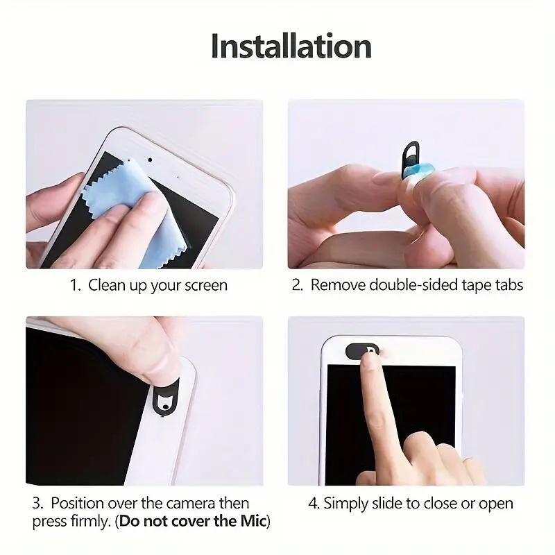5-Pack ABS Webcam Cover with One-Touch Button - Sleek Black Privacy Slider for Laptop, Phone & Camera Lenses