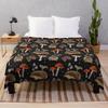 Mushroom Flannel Throw Blanket King Queen Size Brown Mushroom Pattern for Bed Sofa Couch Decor Smooth Lightweight Super Soft