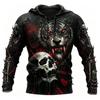 Women's Roaring Grizzly Bear Skull Thorn Print Hoodie Drawstring Pocket Horror Gothic Streetwear Pullover Sweatshirt