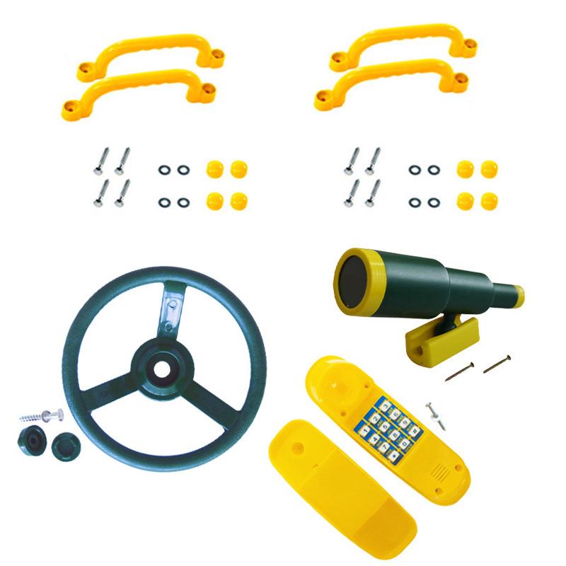 

Kids Pretend Play Set Plastic Telescope Rotary Phone & Steering Wheel Toy Accessories 3-in-1 Role Play Kit for Toddlers жовтий