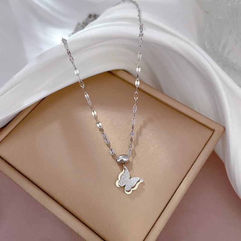 Light Luxury Minimalist Butterfly Stove Real Gold Necklace Female Collarbone Chain With Jewelry