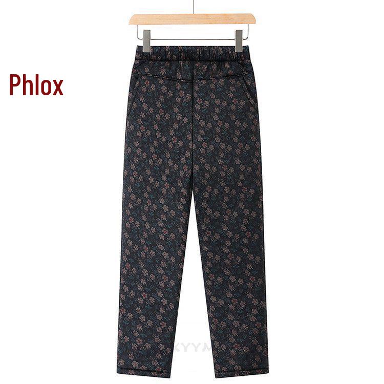 Women's Plus Size Warm Cotton Pants - Elastic Waist, Comfortable, Loose, Printed, Winter, Middle-Aged & Elderly 