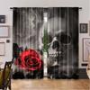 2Pcs Sugar Skull Adult Curtain For Lover Sweetheart Roses Curtains Halloween Curtain Suitable For Living Room Dining Room