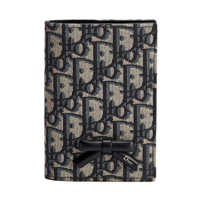 Dior Oblique Bow Decorative Letter Print Cotton And Leather Passport Holder Women Accessories Blue S2505OUQY-M928