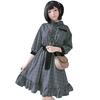 SUNNYSTEP Geruite Jurk, Grijs, Gothic Lolita Stijl, Schattig, Grote Maten, Losse Pasvorm, A-lijn, 3/4 Mouwen, Knielengte (Grijs, 5L)