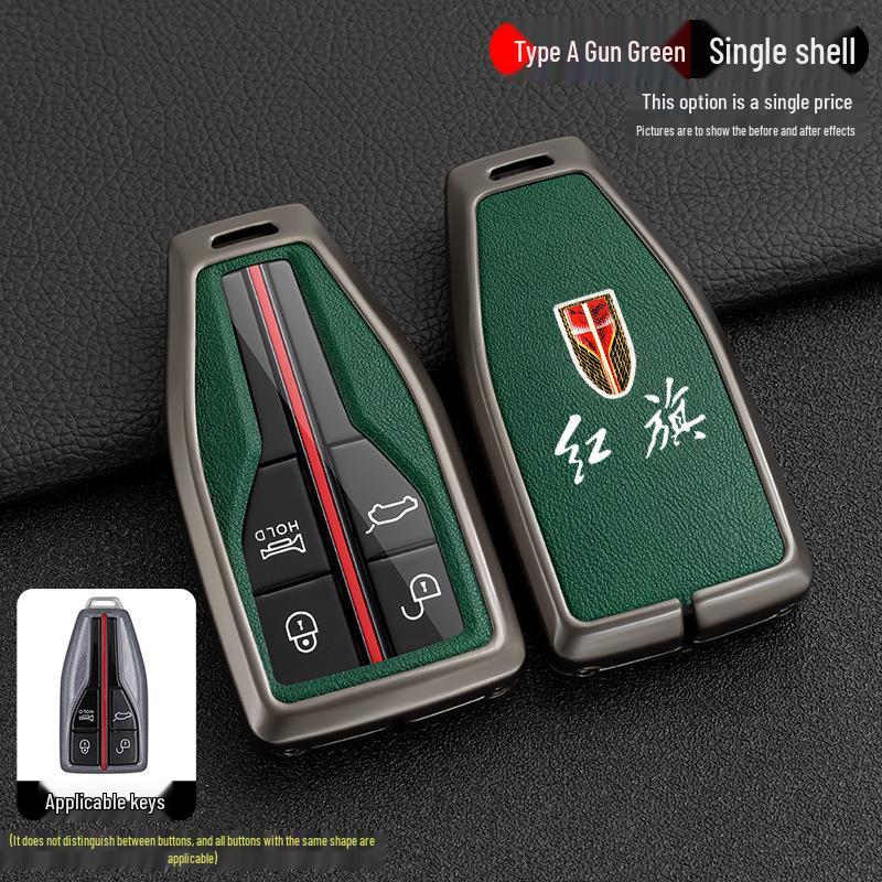 Hongqi H5/H7/HS5/HS7 Auto-Fernbedienung Metall-Leder Schutzschlüsselhülle und Halter.