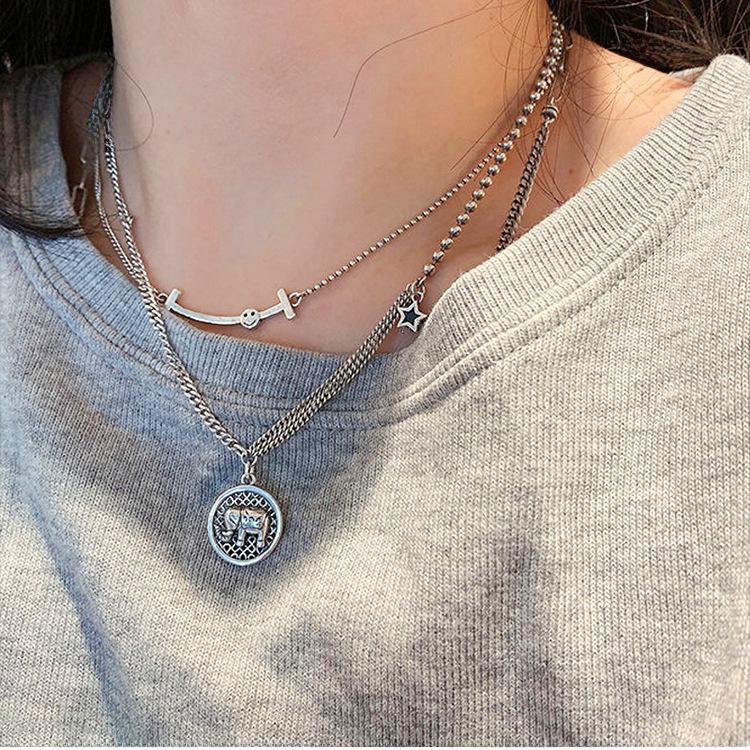 Trendy Elephant Smiley Face Clavicle Necklace: Retro & All-Match Jewelry for Women