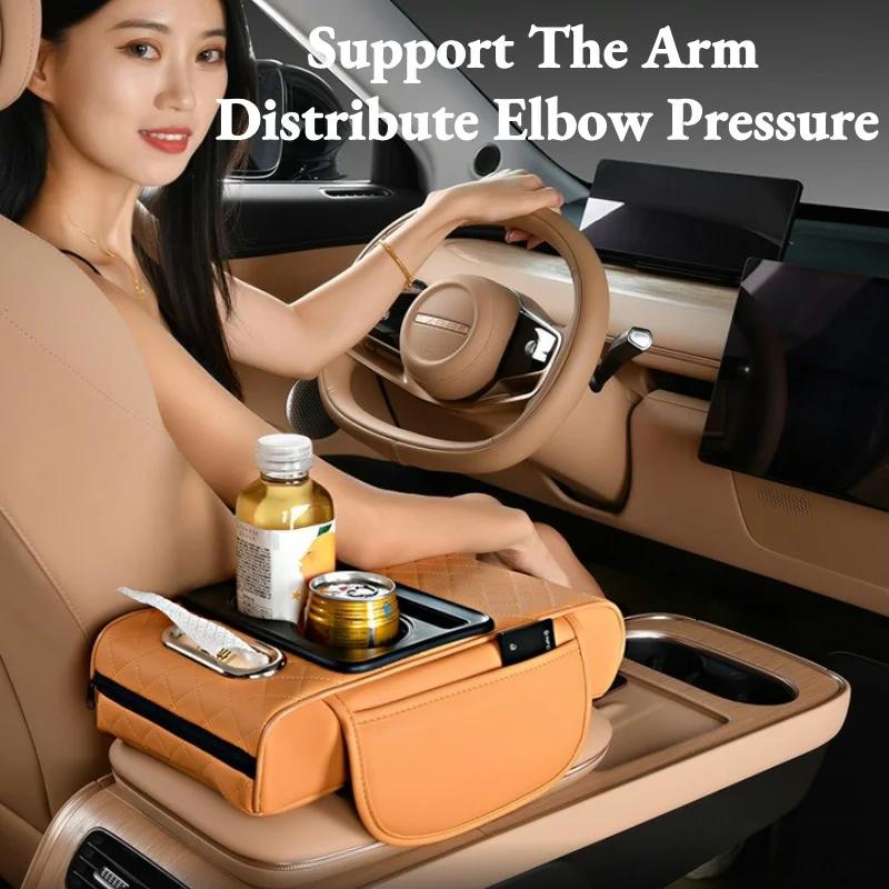 Car Armrest Storage Box Center Console Armrest Cushion Organizer Armrest Storage Organizer Box Arm Rest Pad for Car SUVs Trucks